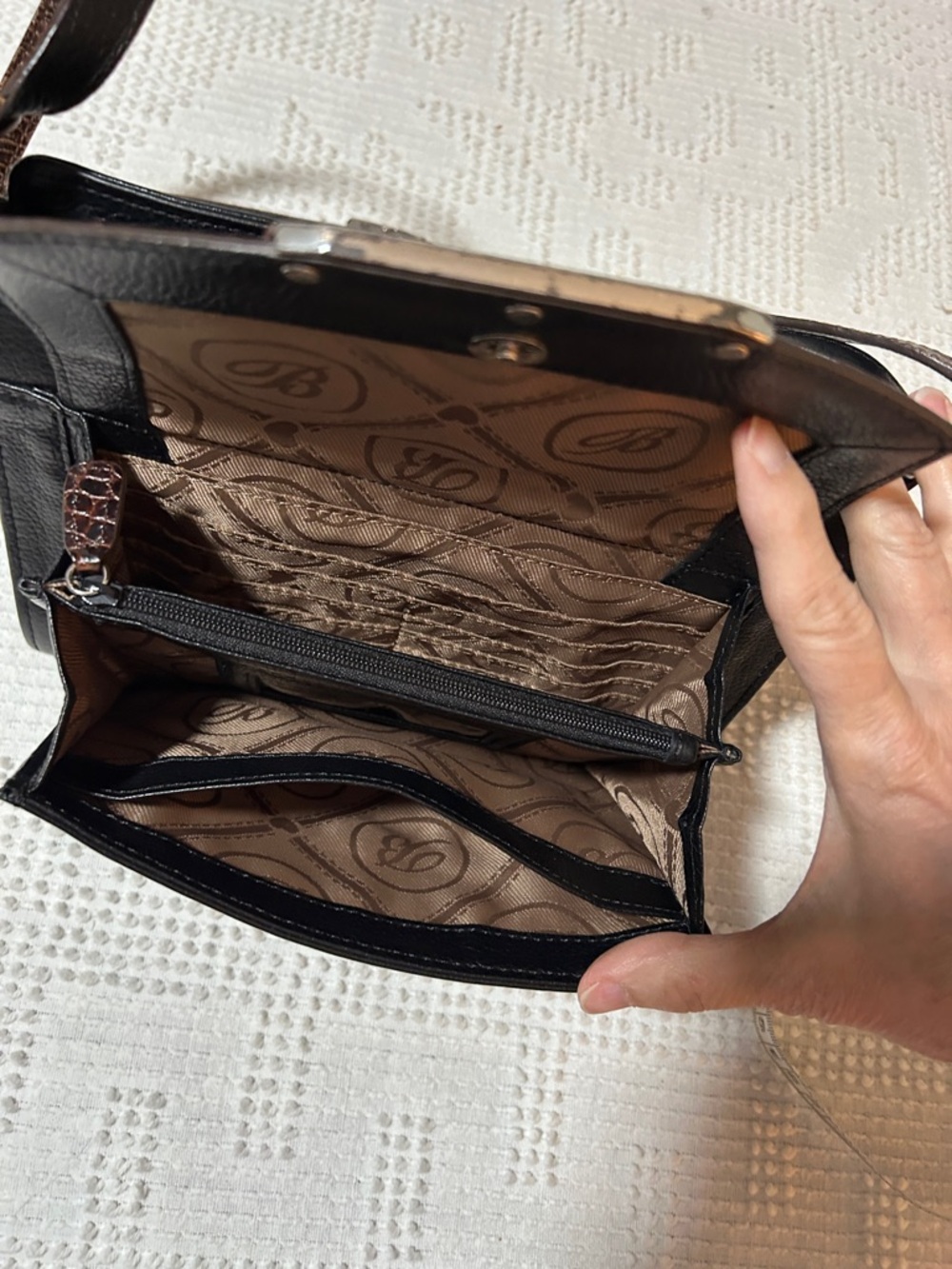 Brighton Black and Dark Brown Leather Crossbody Bag - Picture 5 of 9